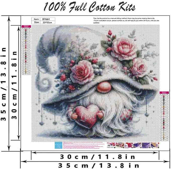 gnome cross stitch kits for adults beginner,flower counted cross stitch kits printed stitching cute patterns dimensions needlepoint art crafts embroidery kits for adults beginners (13.7x13.7 inch)