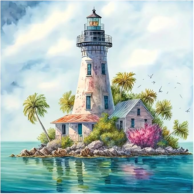 hill froeistung 5D Lighthouse Diamond Art Painting Kits for Adults,Sea,Landscape Diamond Art for Beginners, DIY Full Drill Island Diamond Art Painting(12X12 inch)