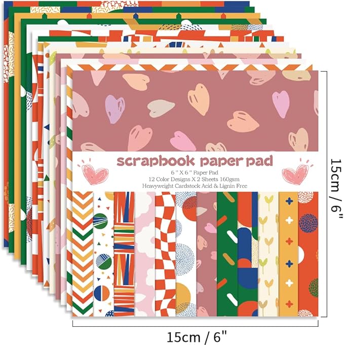 6x6" 160gsm Cardstock Single Sided Scrapbooking 24 Papers Pad Vintage Decoupage Scrapbook Kit Patterned Paper Junk Journal Supplies Journaling Supply Scrap Paper Crafting. Sweet Love