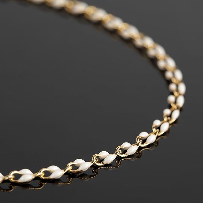 White Enamel Cable Chain Customize Necklace DIY Jewelry Chain Roll, 2 Meters Gold Plated Brass Chain with Jump Rings and Lobster Clasps