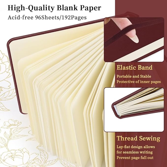 Square 5x5 inches 80gsm 96sheets/192 Pages Notebooks Blank Sketchbooks Travel Journal Pocket Hardcover Paint Writing Diary Memo Planner PU Leather Cover. Dark Red