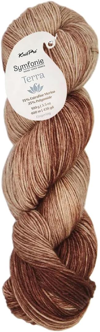 KnitPro Symfonie Fingering Weight Hand Dyed Variegated Yarn Skein | Extra Fine Merino Wool & Polyamide Blend for Knitting & Crocheting, Oeko-TEX Certified 400m, 100g | Terra Mocha