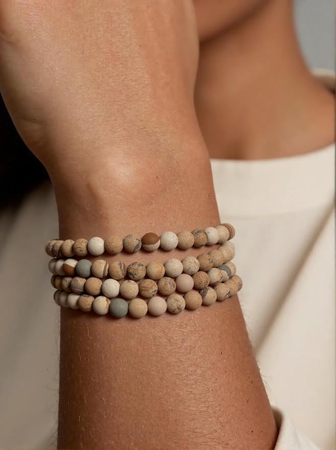 Stone Beads, 60pcs Matte Picture Jasper, 6mm Round Loose Beads for Jewelry Making, Bracelets, with Bag, String & Card