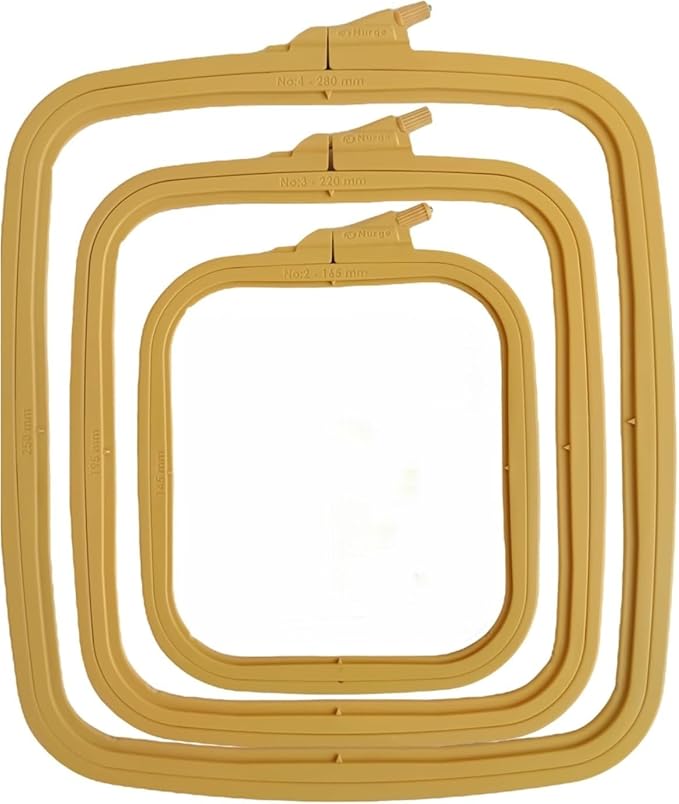 nurge square embroidery hoop - plastic cross stitch frame for needlepoint & embroidery - adjustable craft hoop - beige - set of 3
