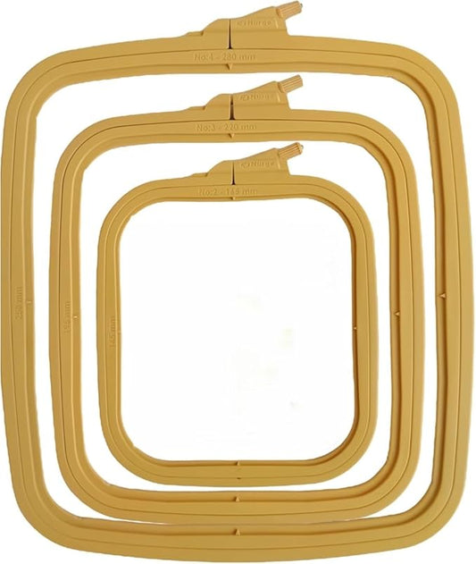 nurge square embroidery hoop - plastic cross stitch frame for needlepoint & embroidery - adjustable craft hoop - beige - set of 3