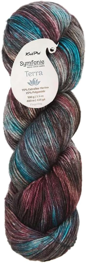 KnitPro Symfonie Fingering Weight Hand Dyed Variegated Yarn Skein | Extra Fine Merino Wool & Polyamide Blend for Knitting & Crocheting, Oeko-TEX Certified 400m, 100g | Terra Tropical Seascape