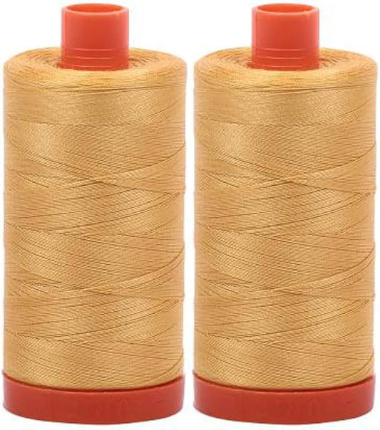 2-Pack - Aurifil 50WT - Spun Gold (2134) Solid - Mako Cotton Thread - 1422 Yards Each