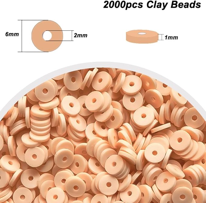 2000pcs Flesh Color Clay Beads for Bracelets Making Heishi Polymer Disc Bead Flat Spacer 6mm for Jewelry Earrings DIY Crafts