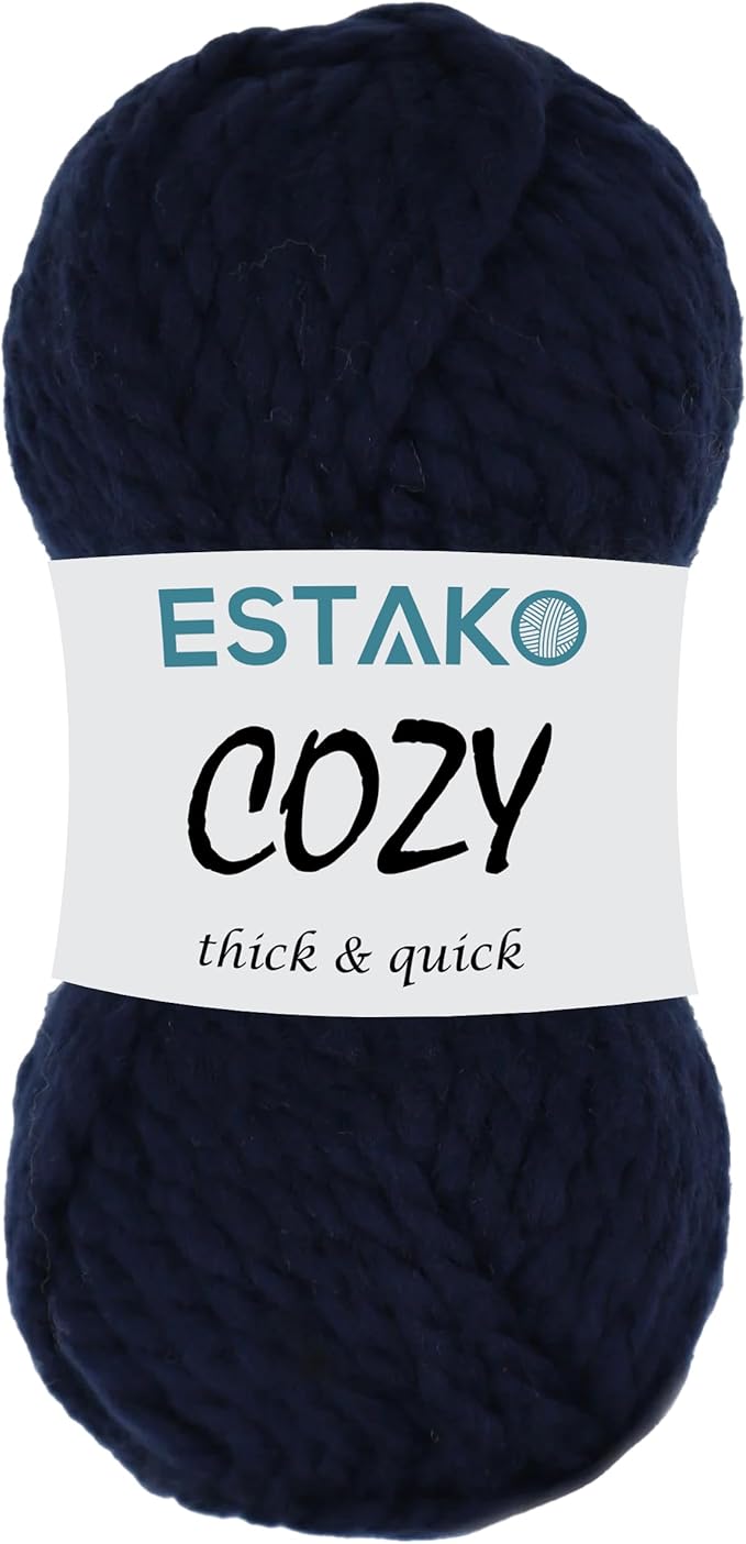 Estako Cozy Thick & Quick Yarn 20% Wool 80% Acrylic Soft Super Bulky Weight #6 Knitting and Crocheting Yarn 3.52 oz (100gr) 65 yds (60 m) (55302 - Navy Blue)