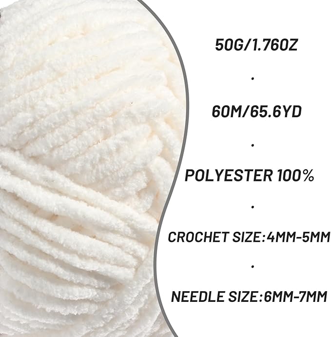 3 Pack Fluffy Velvet Yarn for Crocheting，Baby Blanket Yarn for Crocheting Soft，150g(196.8yds) Amigurumi Yarns，Plush Chenille Crochet Yarns，Puzzle Yarn for Crochet Weaving Craft(3 White)