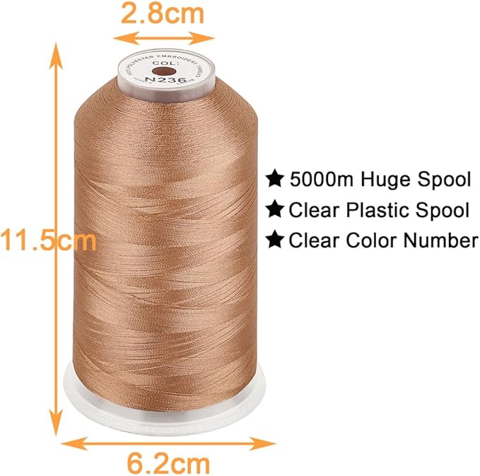 New brothread - Single Huge Spool 5000M Each Polyester Embroidery Machine Thread 40WT for Commercial and Domestic Machines - Cinnamon(Janome Color)