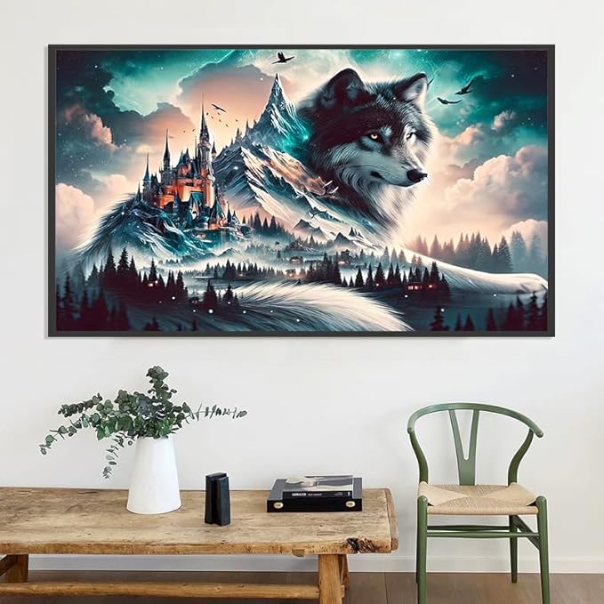 Meothan 5D Extra Large Diamond Art Kits for Adults - Wolf Diamond Painting Kits for Adults Beginners, DIY Large Size Diamond Gem Art Dots Painting Kits for Home Walls Decor Gifts 27.6x16inch