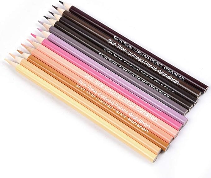 qianshan 12 Skin Tones Colored Pencils Oil Based Pre-sharpened Drawing Pencils for Beginner Artist Coloring Book Drawing Sketching Art Project - Portrait Set
