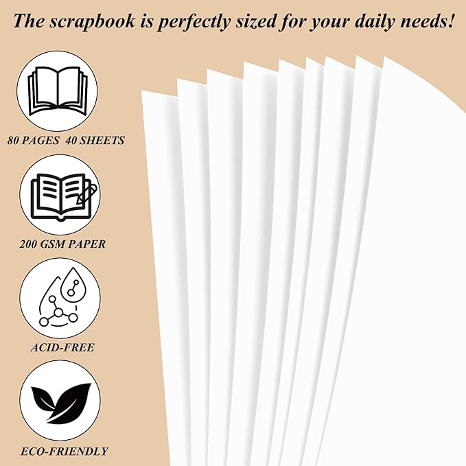 Joyberg Scrapbook 80 Pages, Scrapbooking Supplies 8 x 8 In, Scrapbook Album Suitable for Album Memory Book Wedding, Anniversary Family, DIY Craft Projects (White)