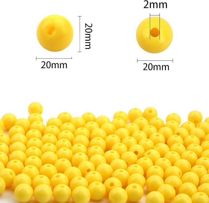 bonny boxx 40pcs 20mm smooth yellow acrylic round beads, plastic resin bubblegum balls chunky gumball beads for necklace and bracelet making, crafting supplies