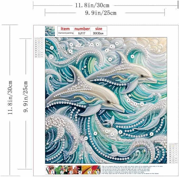 Dolphin Animal Special Shape Diamond Art Kits for Adults,5D Diamond Painting Kits for Adults Beginners,DIY Paint by Diamond Dots Crystal Rhinestones Painting Kits for Home Wall Decor 12×12inch