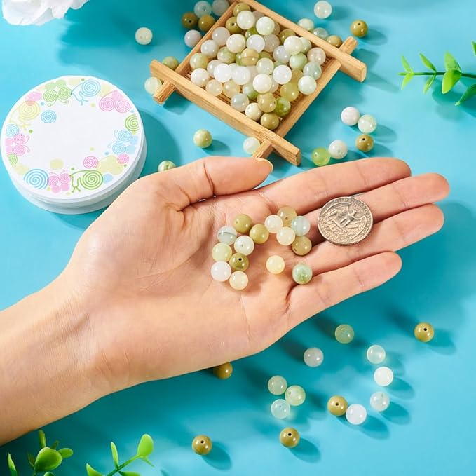 FASHEWELRY Stone Bracelet Making Kit 100pcs 8mm Mixed Gemtone Round Beads Green Crystal Loose Beads with Elastic String for DIY Necklace Earrings Jewelry Making