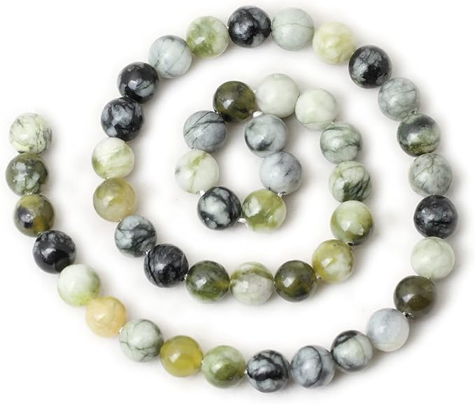 cheavian 45pcs 8mm natural green vine jasper round loose beads for jewelry making 1 strand 15"