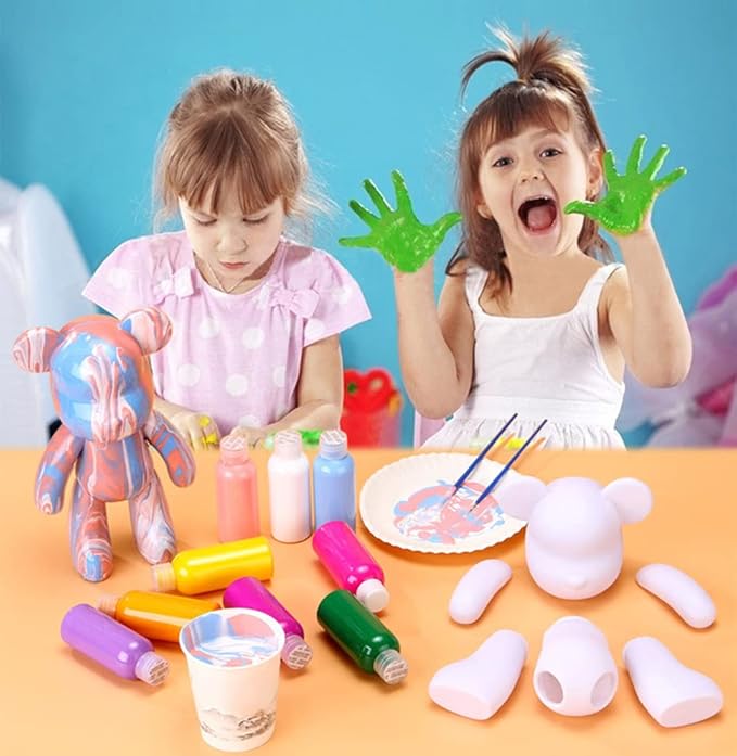 HANDA DIY Painting Kit - Teddy Bear & Gloomy Bear Figures, Creative Home Decorations, Handmade Dolls, Gift for Birthday & Valentines (9.05 inch, Purple+White+Pink)