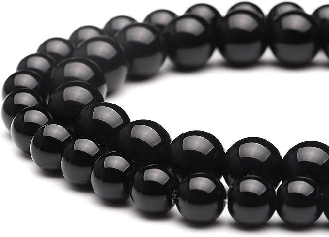 youngbling natural gemstone beads for jewelry making,8mm black onyx polished round smooth stone beads for bracelet necklace 15 inch