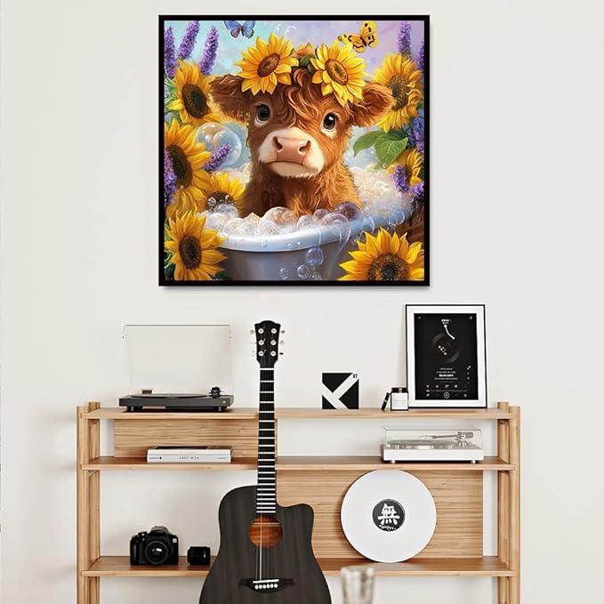 igoodom Cow Diamond Art Kits for Adults, Highland Cow Diamond Painting Kit, Full Drill Round Diamond Art Kits, DIY Gem Art and Crafts for Home Wall Decor Gift 14x14inch