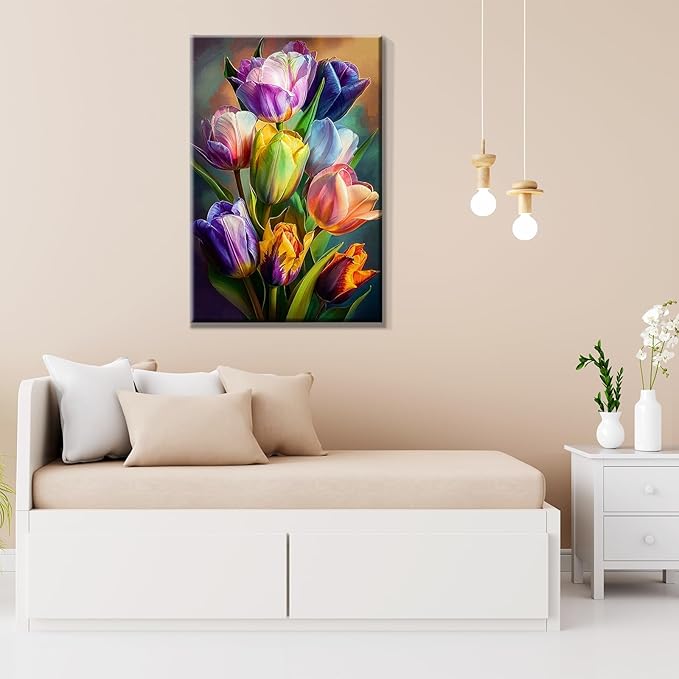 JOOZ Paint by Numbers Kit for Adults Flowers Paint by Number with Frame Floral Paint by Number with Easel Tulip Digital Oil Painting Kits for Gift Home Wall Decor 7.87x11.81 Inch
