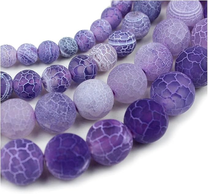 8mm Natural Purple Frosted Agate Gemstone Round Loose Beads Crystal Stone Bracelet Necklace Accessories Crafts for Jewelry Making DIY,1 Strand 15"