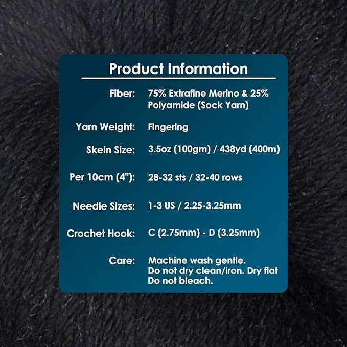 KnitPro Symfonie Fingering Weight Hand Dyed Semi-Solid Yarn Skein | Extra Fine Merino Wool & Polyamide Blend for Knitting & Crocheting, Oeko-TEX Certified 400m, 100g | Terra Jet Black