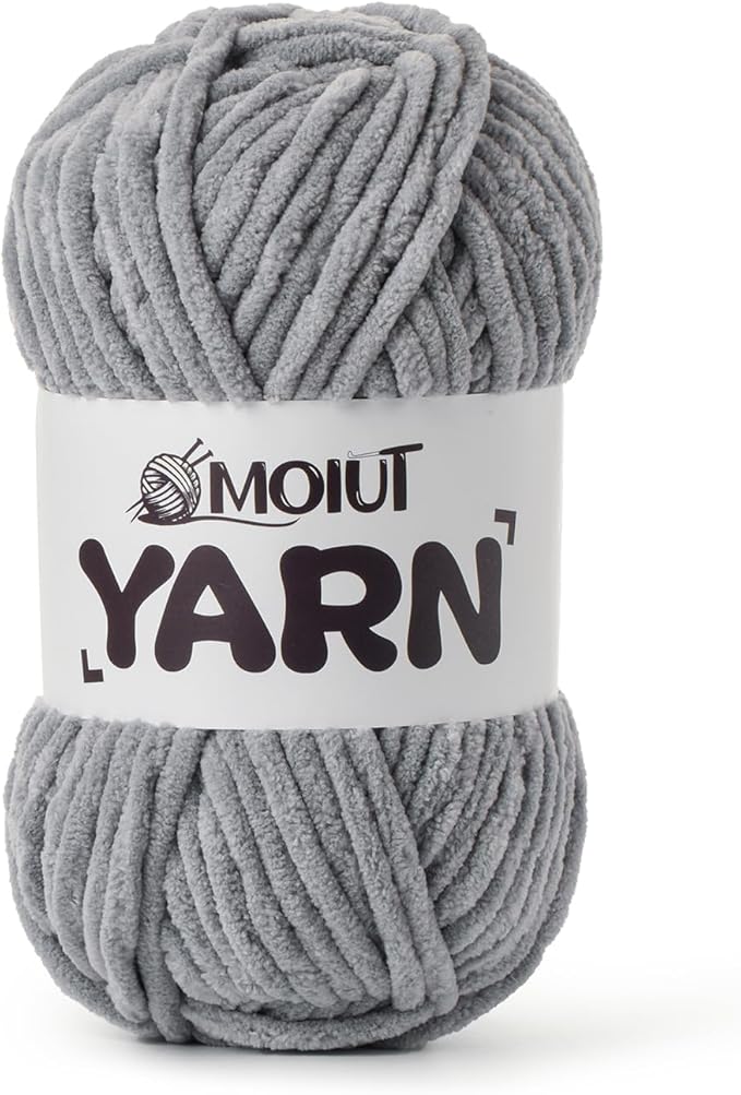 Fluffy Chenille Yarn for Crocheting, Chunky Velvet Yarns for Crochet Amigurumi, Baby Yarn for Crocheting Soft Blanket, 87.4yds /3.5 oz Bulky Yarns for Crafts/Hats/Shoes/Socks (Grayish)