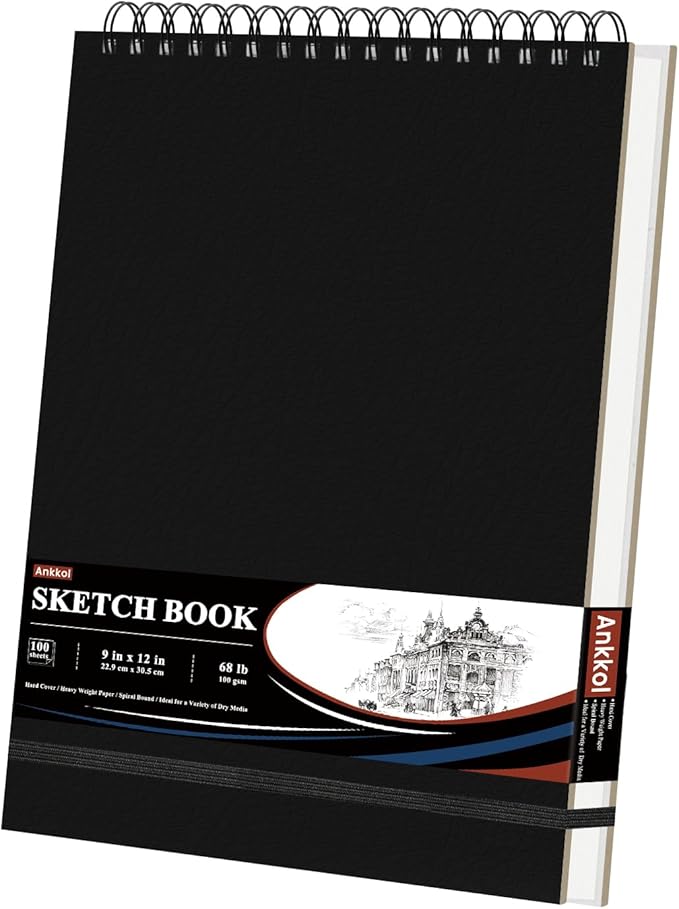 9" x 12" Sketch Book, Top Spiral Sketchbook Hardcover, 68lb/100gsm Drawing Paper Pad & Sketch Paper, 1-Pack Sketch Pads for Drawing for Adults, Professional Art Supplies for Teens & Artist Gifts.