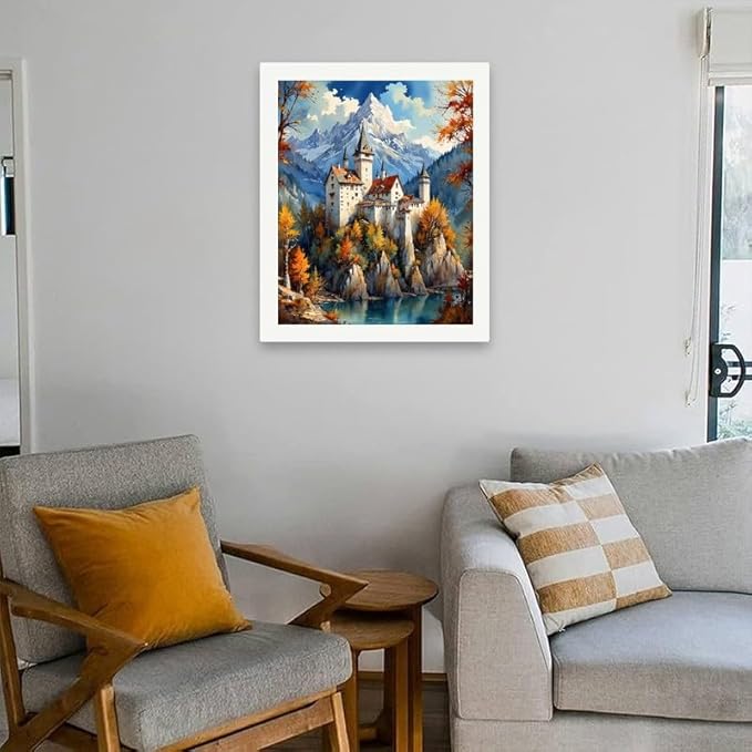 Fantasy Architecture Paint by Numbers Kit for Adults - DIY Castle in Autumn Mountains Painting on Canvas 16x20 Inches, Acrylic Paint Set, Suitable for Beginners, Art for Home Decoration or Gifts