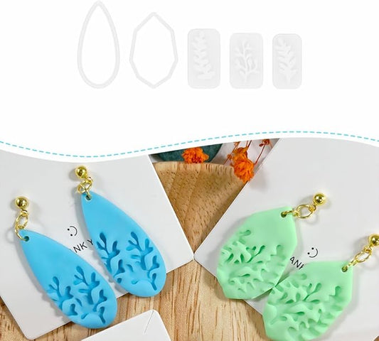 Xaekicr 5pcs Leaf Texture Polymer Clay Cutters – Clay Cutters for Earrings, Geometric Teardrop Shape Clay Tools, Clay Molds for Polymer Clay Jewelry DIY
