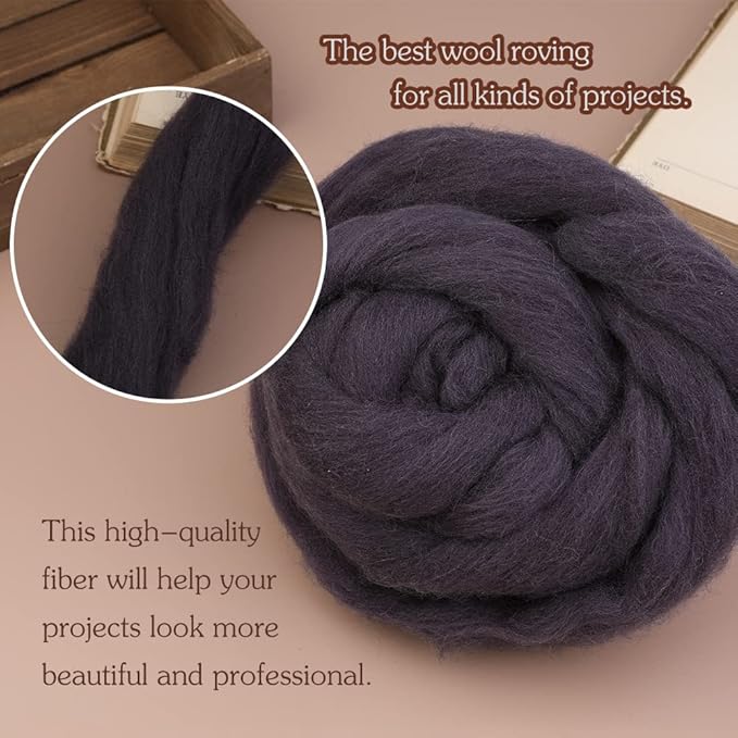 3.53oz Wool Roving, Wool Felting Supplies, Pure Wools, Chunky Yarn, Spinning Wool Roving for Needle Felting Wet Felting DIY Hand Spinning (Dark Brown)