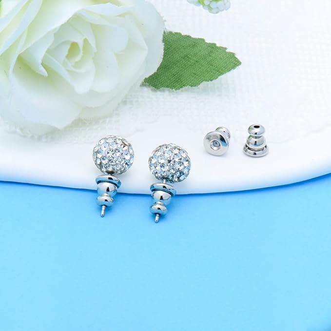 earring backs replacements,bullet earring backs for studs/droopy ears, secure locking backings for sensitive ears, hypoallergenic&comfortable (white gold 6 pcs)