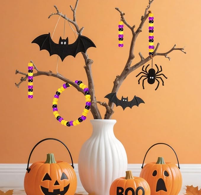 Halloween Pony Beads Bulk 1000 Pcs, Colorful Kandi Beads for Bracelets Jewelry Making, Plastic Hair Bead for Braids for Craft, Gifts for Friend(Black, Orange, Purple,Yellow)