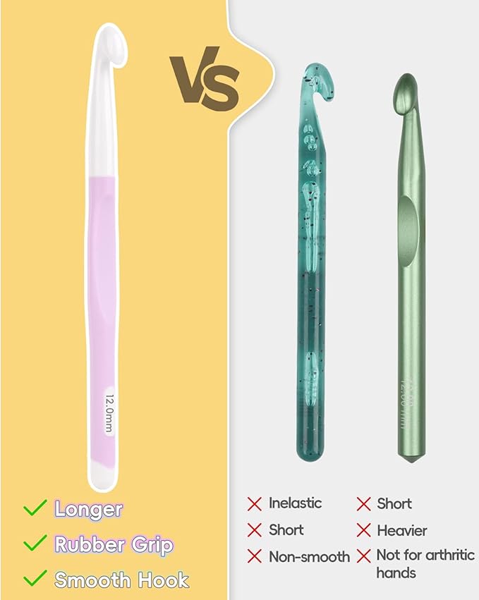 Aeelike Crochet Hooks 8mm, 10mm, 12mm,15mm, 20mm, Ergonomic Crochet Hooks Set with Large Rubber Handle Crocheting Accessories for Chunky Yarn Weaving Blanket DIY Crafts,Ideal Gift