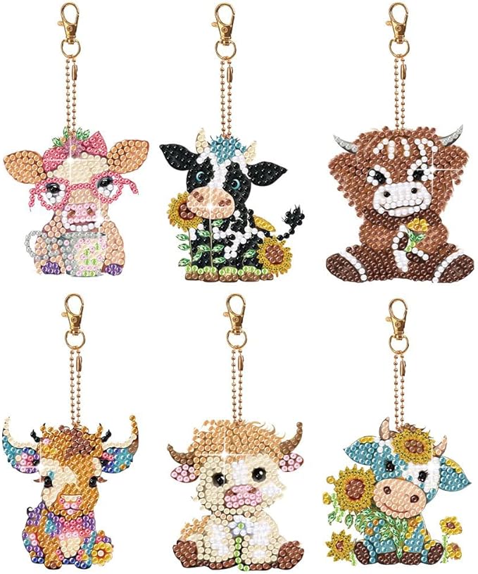 Diamond Painting Keychains Kits, Double Sided Diamond Art Keyrings for Adults, DIY Art Key Rings Ornaments Kits