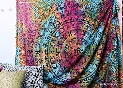 popular handicrafts wall hanging tapestry for bedroom hippie elephant mandala bohemian hippy intricate indian tapestry 54 x 82 inches (140cm x 210 cm) multicolor tie dye
