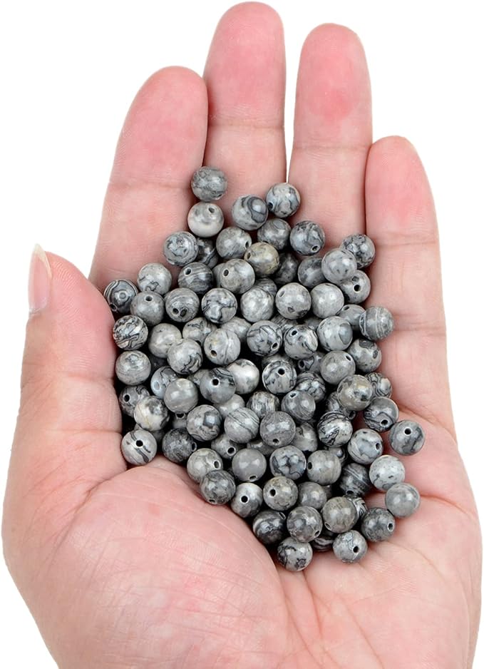 bymitel 210pcs natural crystal beads stone gemstone round energy healing loose beads with stretch cord for jewelry making bracelets anklets (map jasper, 6mm 210pcs)