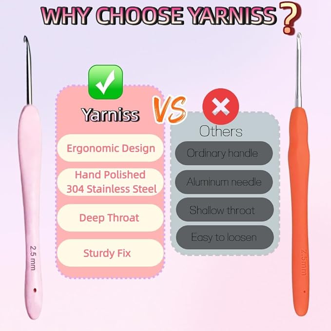 Yarniss 6.0mm Stainless Steel Crochet Hook with Deep Throat, Ergonomic Crochet Hook with Grip for Arthritic Hands, Pointed Crochet Head