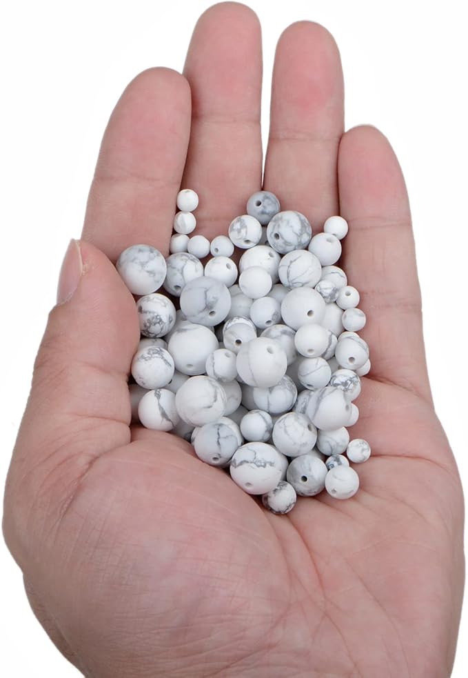 210pcs natural crystal beads stone gemstone round energy healing loose beads with stretch cord for jewelry making bracelets anklets (4mm 210pcs, matte white howlite)