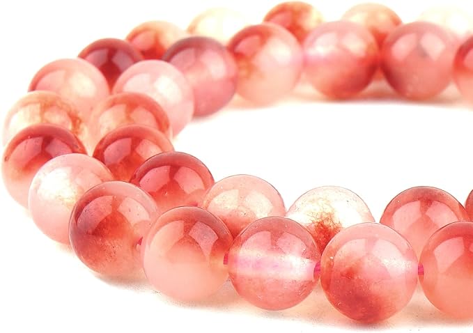 Jade Stone Beads for Jewelry Making - 8mm Gemstone Round Beads for Bracelets(45-47pcs, Red Cloudy Jade)