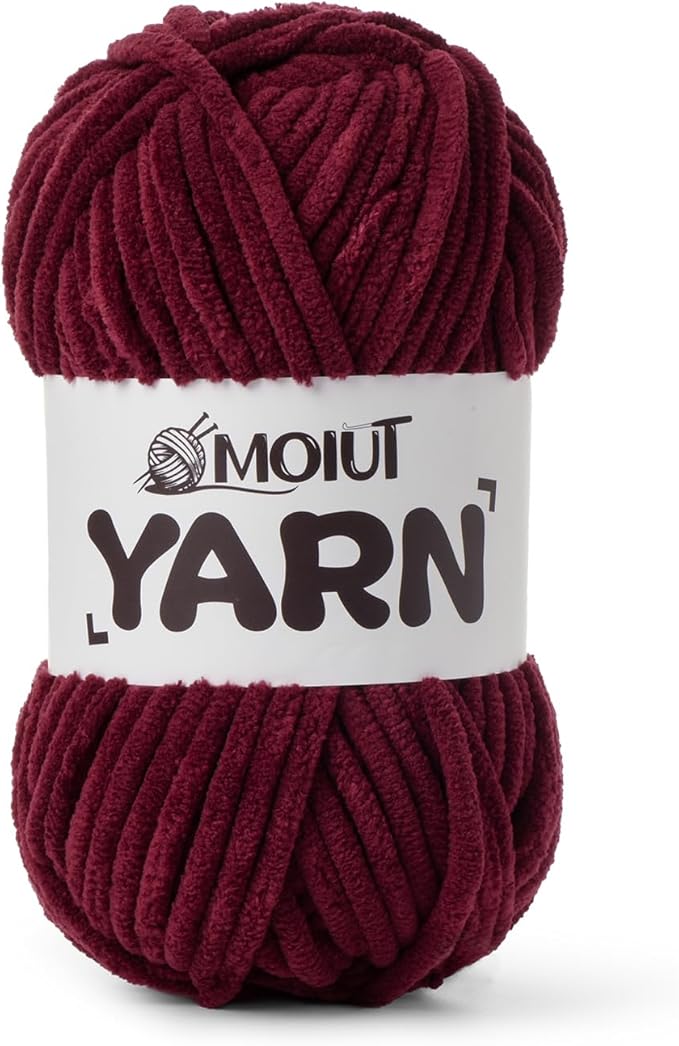 Fluffy Chenille Yarn for Crocheting, Chunky Velvet Yarns for Crochet Amigurumi, Baby Yarn for Crocheting Soft Blanket, 87.4yds /3.5 oz Bulky Yarns for Crafts/Hats/Shoes/Socks (Burgundy)