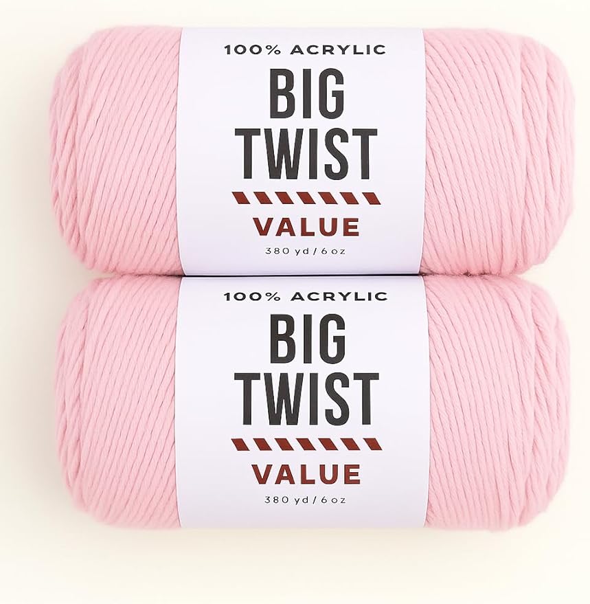 Big Twist Value Yarn 2-Pack Bundle-Baby Pink, 100% Acrylic, 6oz Skeins (380 yds Each) 2 Colors 1 Skein Each.