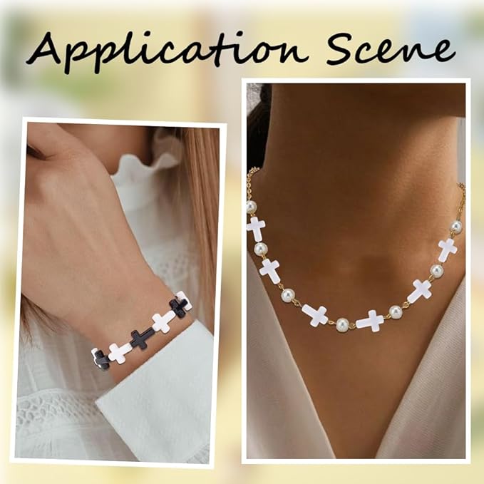 SUNNYCLUE 300Pcs Cross Bead Bulk White Cross Beads Easter Charms Small Chunky Crosses Opaque Acrylic Crucifix Mini Spacer Loose Bead for Jewelry Making Beads Assortments DIY Necklace Bracelet Earrings