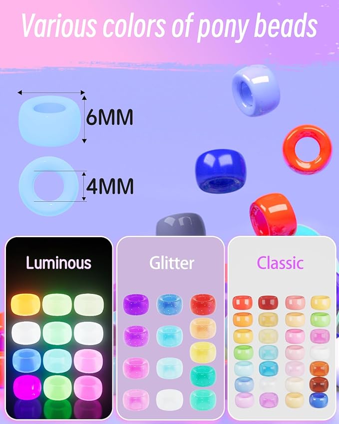 BestNow Pony Beads 2600+pcs 50+ Colors Plastic Beads for Kandi Bracelets Making Hair for Braids Colored for DIY Craft Jewelry Bracelets Making Hair Braiding Keychains