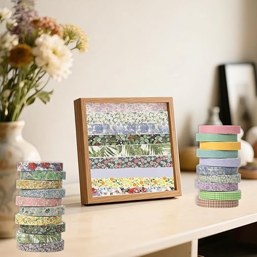 Washi Tape Set 20 Rolls Cute Vintage Washi Tape Decorative Tapes Adhesive Craft Washy Pattern Tapes for Scrapbooking Arts DIY Crafts Journal Planners Gift Wrapping Junk Journal Supplies, Natural