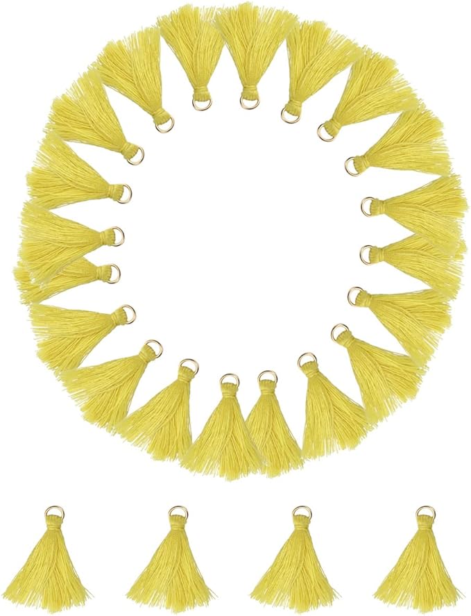 MSCFTFB 100 Pieces Mini Tassels Mala Tassel Kit with Jump Rings for Earring Necklace Jewelry Making Garland Keychain Charms Crafts DecorationsYellow)