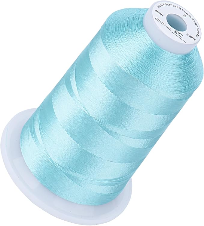 Simthread 5500Yds Embroidery Thread, 5000M High-Yardage 40WT 100% Polyester Thread – 170+ Vivid Colors, High-Speed Rated – Compatible with Brother, Singer, Janome & More - Summer Sky S052