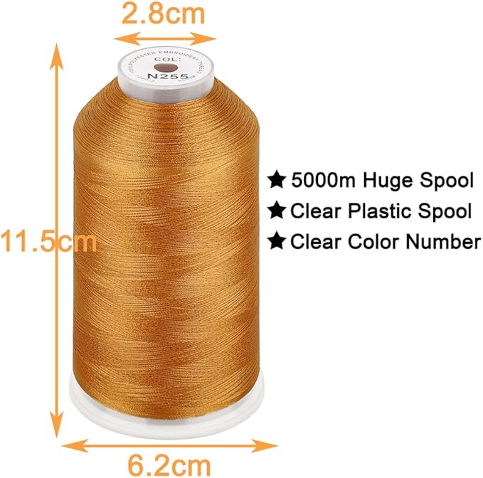 New brothread - Single Huge Spool 5000M Each Polyester Embroidery Machine Thread 40WT for Commercial and Domestic Machines - Toast(Janome Color)